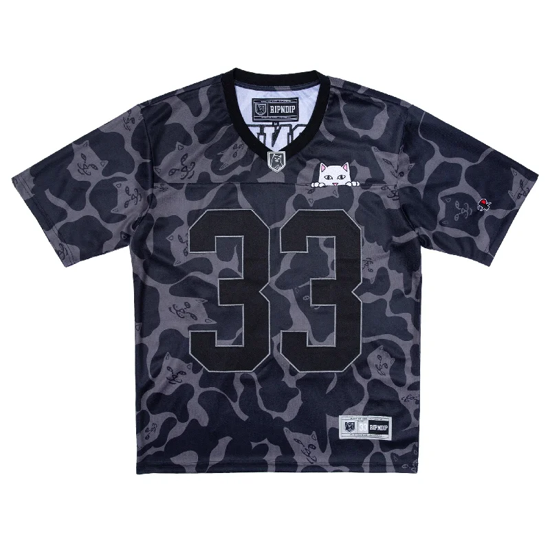 Designer Men's SportswearPeeking Nermal Football Jersey (Black Camo)